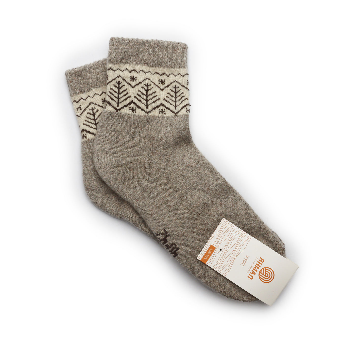 Pair of cozy wool socks with traditional Mongolian pattern and ribbed cuffs, made from premium wool for winter warmth.