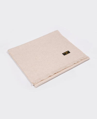 Light Beige cashmere scarf with a soft, striped design, made in Mongolia, offering warmth and elegance