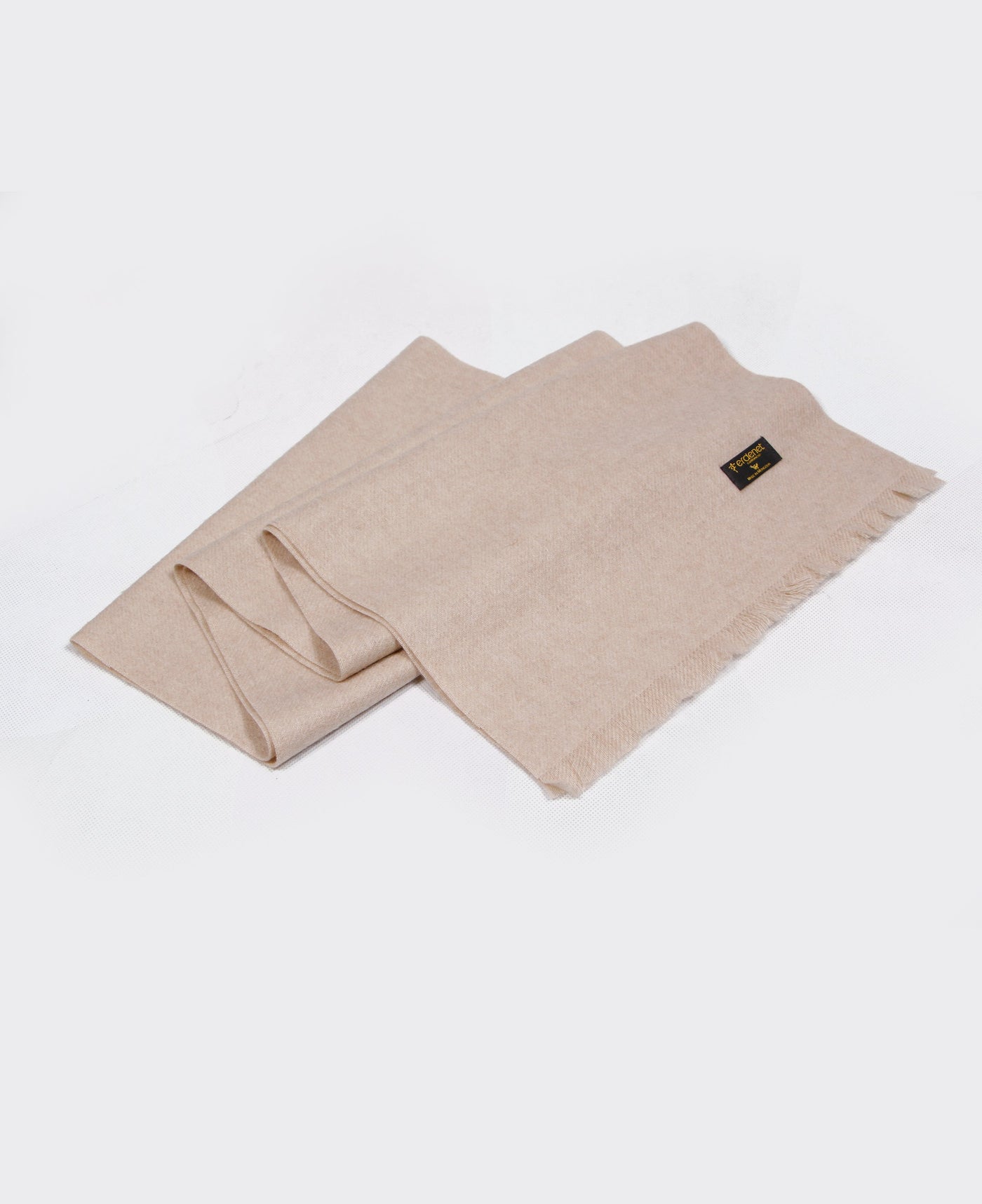 Light Beige cashmere scarf with a soft, striped design, made in Mongolia, offering warmth and elegance