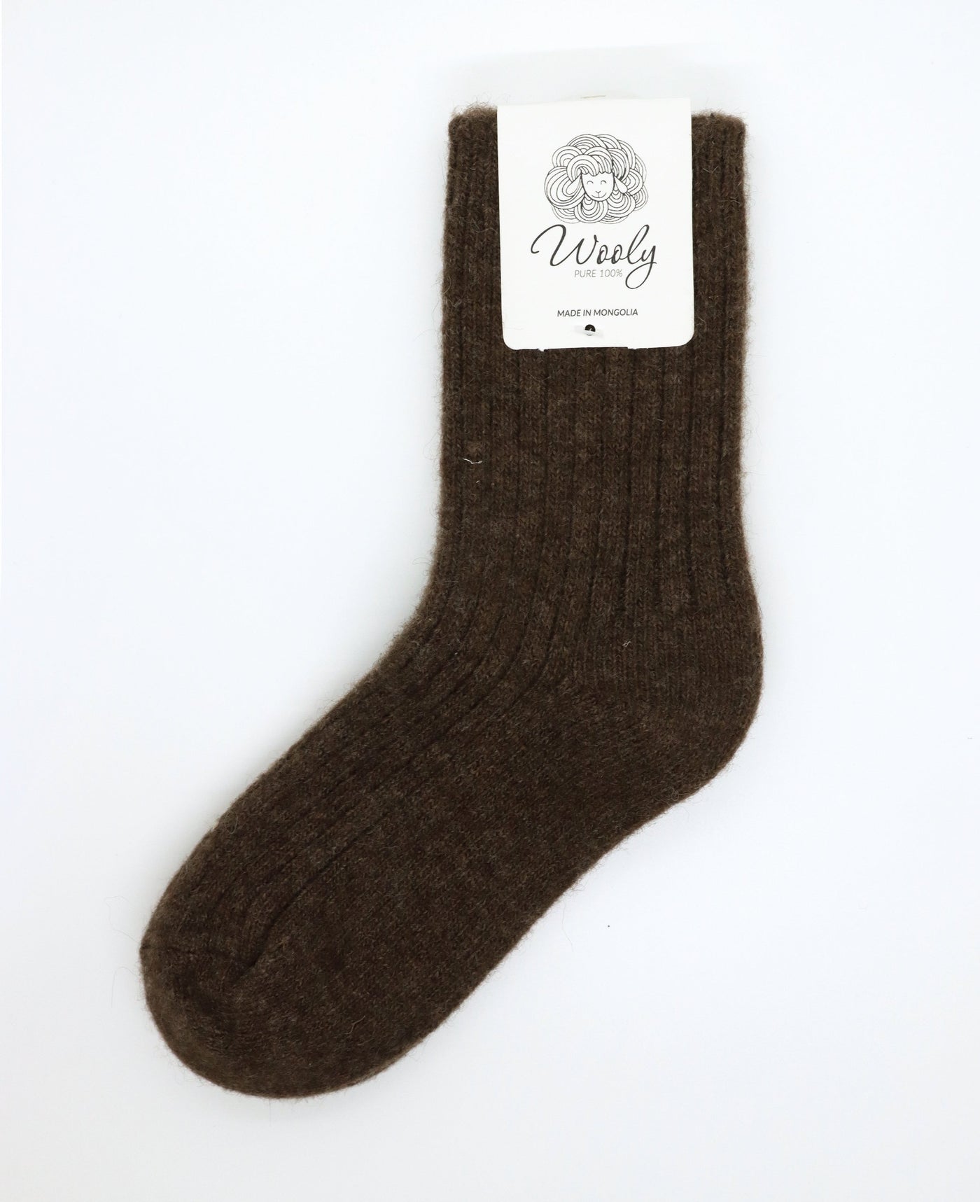 Natural wool socks in brown, ribbed texture, made from 100% Mongolian wool