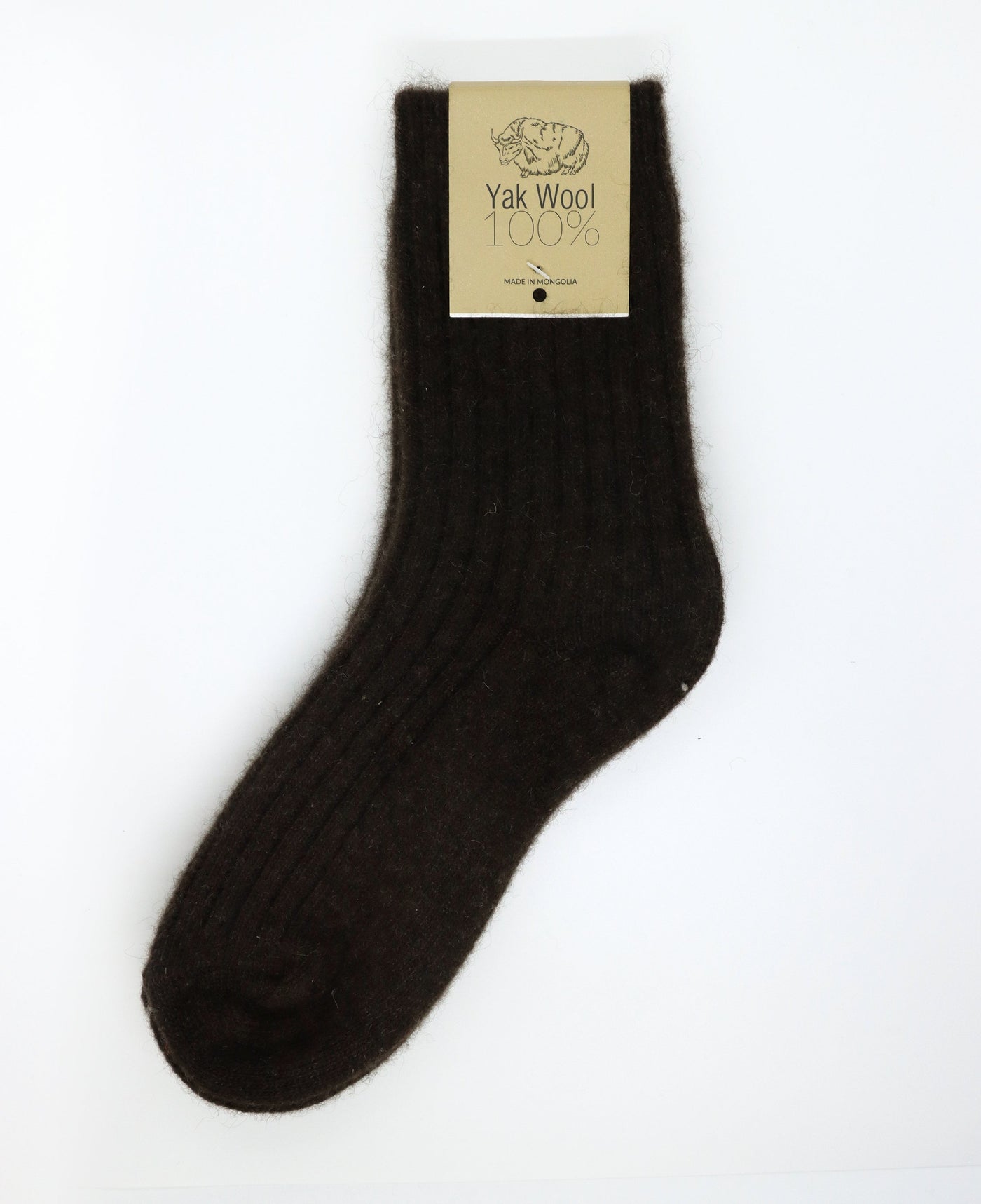 Natural yak wool socks in black, ribbed texture, made from 100% Mongolian wool