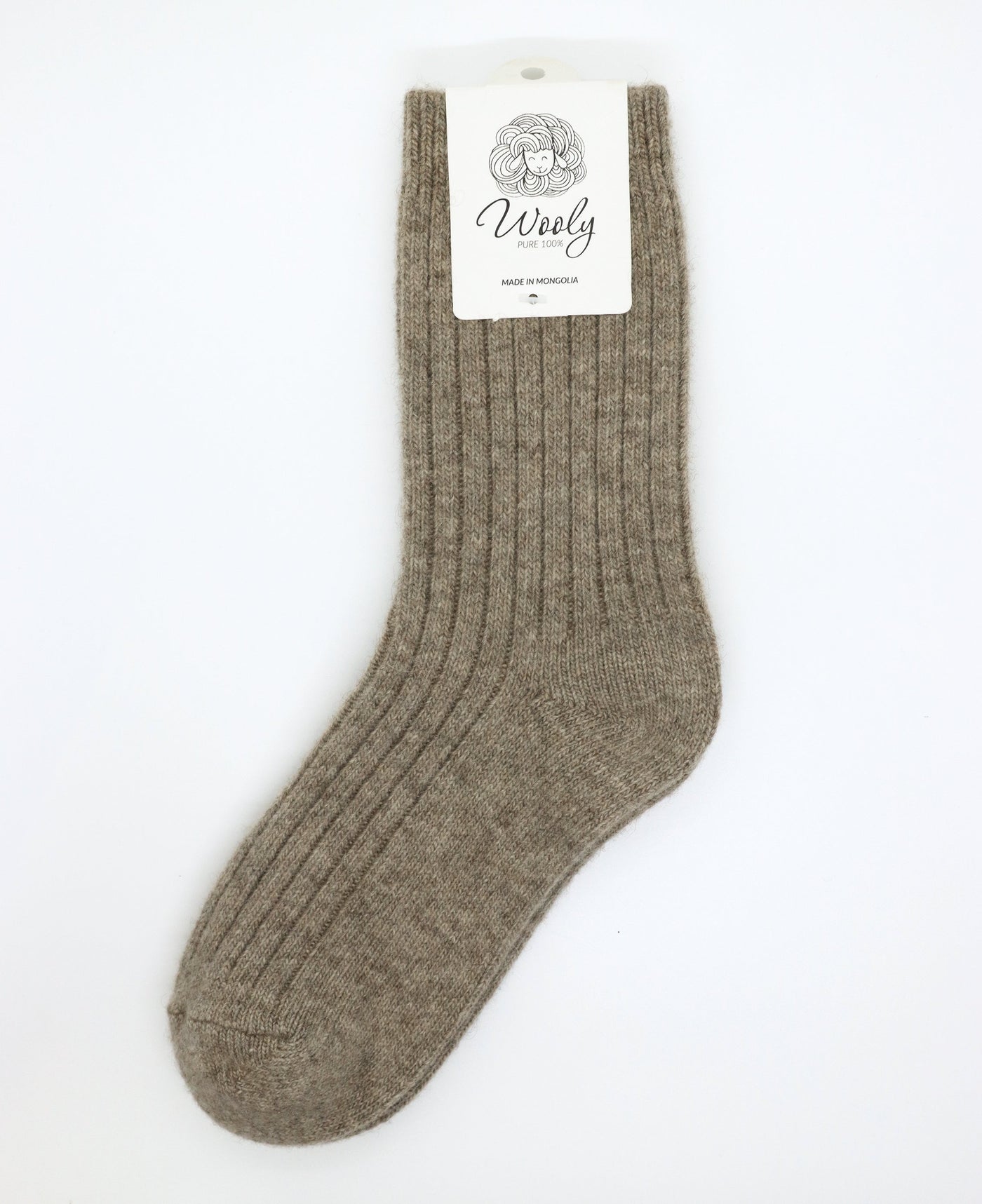 Natural wool socks in beige, ribbed texture, made from 100% Mongolian wool